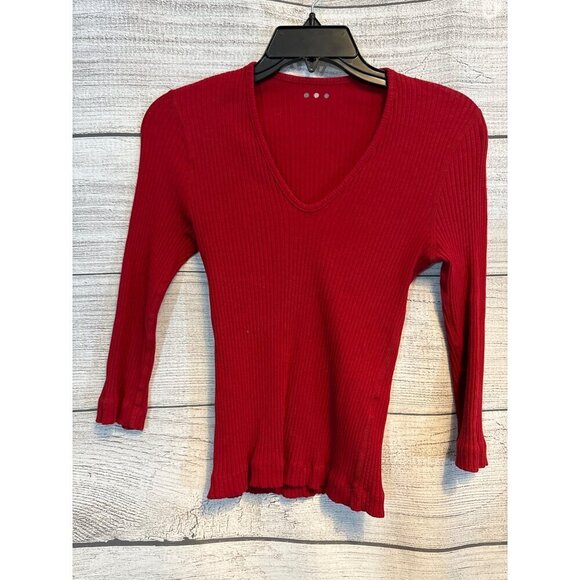 Three Dots Ribbed V-Neck Long Sleeve Sweater Size M - Picture 1 of 3